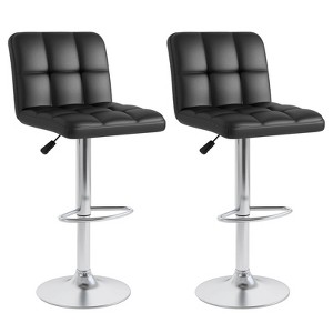 Costway Set of 2 Bar Stools PU Leather Adjustable Barstool Swivel Pub Chairs Black Full Back - 1 of 4