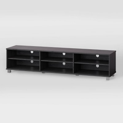 Modern Gray Wood Grain & Silver Leg TV Stand for Up to 85" TVs