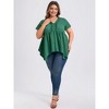 GRACE & GRANDEUR Women's Plus Size Pintuck Texture V Neck Short Sleeve Button Decor Asymmetric Hem Casual Babydoll Blouses - 2 of 4