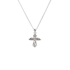 Dicksons Small Angel Cross with Jewel-Tone Accents Silver-Plated Rolo Chain Pendant Necklace - 1 of 3