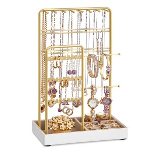 Jewelry Holder, Accessory Organizer, Jewelry Display Stand with Metal Frame and Velvet Tray - 1 of 4
