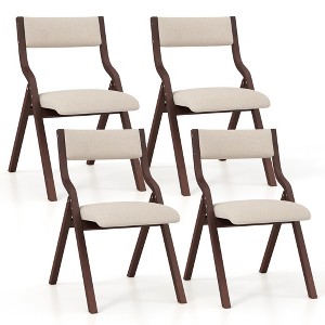 Tangkula Folding Dining Chairs Set of 4 Wooden Table Chairs w/ Padded Seat Modern Coffee & Beige - 1 of 4