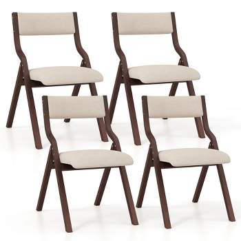 Tangkula Folding Dining Chairs Set of 4 Wooden Table Chairs w/ Padded Seat Modern Coffee & Beige
