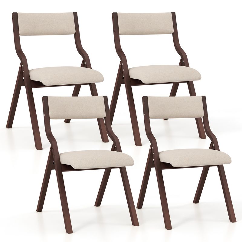 Tangkula Folding Dining Chairs Set of 4 Wooden Table Chairs w/ Padded Seat Modern Coffee & Beige, 1 of 11