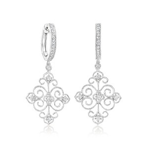 Ross-Simons 0.50 ct. t.w. Diamond Filigree Hoop Drop Earrings in Sterling Silver - 1 of 3