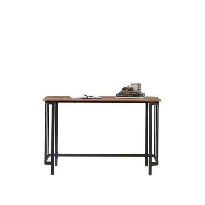 Etched Oak and Black Metal Writing Desk