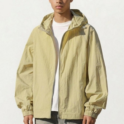 Alilang Men's Lightweight Hooded Windbreaker Jacket with Full Zip Closure Elastic Cuffs and Relaxed Fit Design - Medium, Yellow