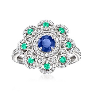 Ross-Simons 0.60 Carat Sapphire, .10 ct. t.w. Emerald and .41 ct. t.w. Diamond Ring in Sterling Silver - 1 of 4