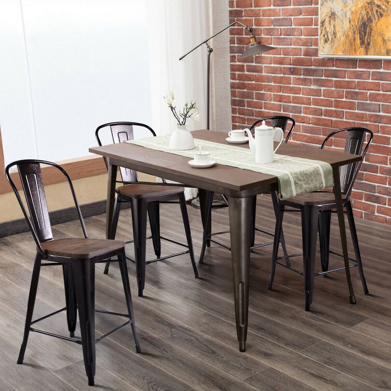 Costway Copper Set of 4 Metal Wood Counter Stool Kitchen Dining Bar Chairs Rustic Full Back, 2 of 11