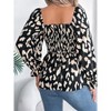 Coolmee Women's Blouses Casual Ruffled Square Neck Dressy Leopard Print Long Sleeved Chiffon Shirt - 2 of 4