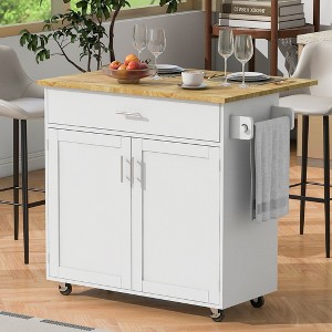 Kitchen Island, with Storage Rack, Drawers, Spice Rack & Towel Rack, for Dining, Kitchen & Barbecue - 1 of 4