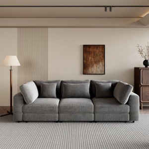 105"Corduroy Sofa 3 Seater Sofa With Removable Back Cushions And 5 Pillows,Large Sofa Couch For Living Room-Cuddlewood - 1 of 4