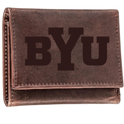 Evergreen NCAA BYU Cougars Brown Leather Trifold Wallet Officially Licensed with Gift Box