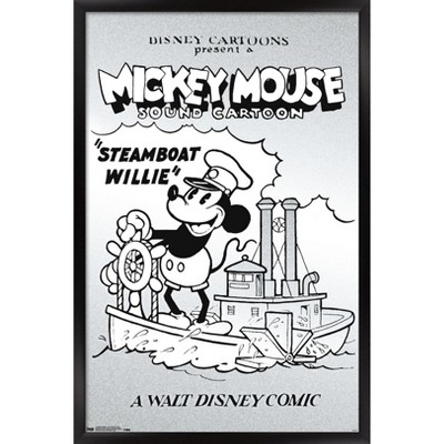 Trends International Disney Mickey Mouse - Black and White Steamboat Willie Framed Wall Poster Prints