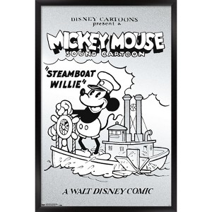 Trends International Disney Mickey Mouse - Black and White Steamboat Willie Framed Wall Poster Prints - 1 of 4