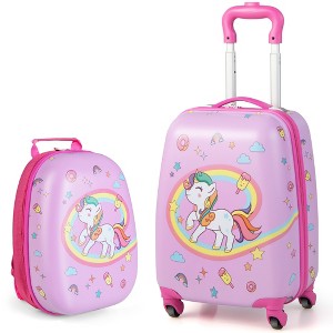 Costway 2PC Kids Carry On Luggage Set 12" Backpack and 16" Rolling Suitcase for Travel - 1 of 4