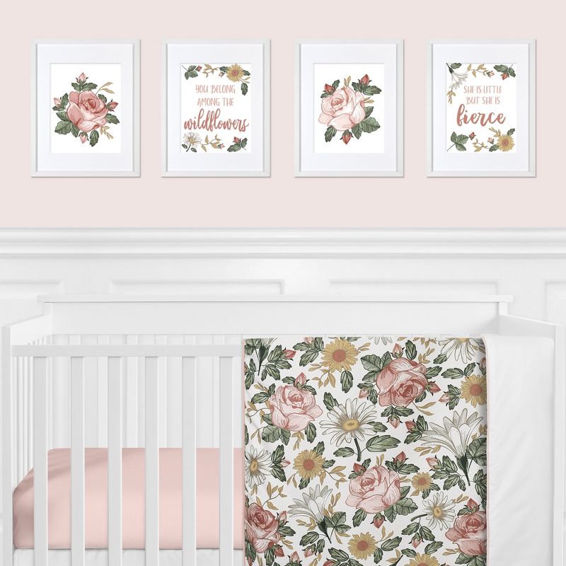 Sweet Jojo Designs Girl Unframed Wall Art Prints for Décor Vintage Floral Collection Pink and Green 4pc, 3 of 8