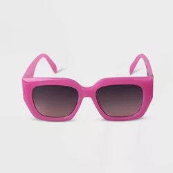 Women's Plastic Angular Rectangle Sunglasses - A New Day™ Pink