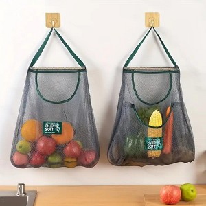 Paaaawaters 2pcs Multi-Functional Kitchen Storage Mesh Bags - Wall-Mounted Organizers for Storing Fruits, Vegetables - 1 of 4