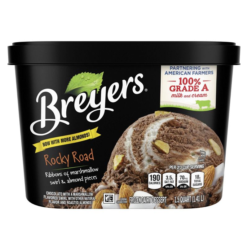 Breyers Rocky Road Frozen Dairy Dessert With Marshmallow Swirl &#38; Roasted Almonds - 48oz, 4 of 7