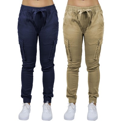 Jump Start Women's Loose  Fit  Cotton Flex Stretch Cargo Jogger Pants-2 Pack