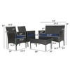 Tangkula 4PCS Outdoor Furniture Set Patio Rattan Conversation Set w/ Navy & Off White Cushion - 3 of 4