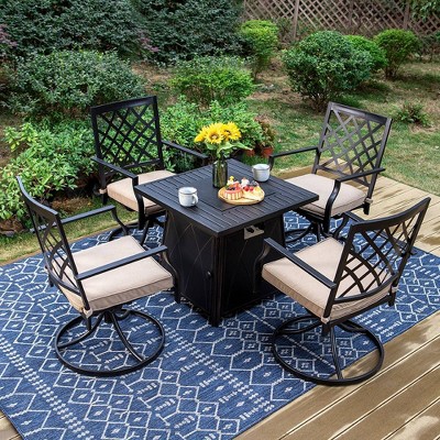 5pc Outdoor Conversation Set with Swivel Chairs & 28" Square Propane Fire Table - Captiva Designs