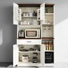 Kitchen Pantry Cabinet with Hutch, Drawer & Wine Rack, Microwave Stand with USB, Sideboard Buffet Storage Cabinet for Dining Room - 2 of 4