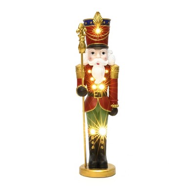 LuxenHome Lighted Nutcracker Soldier with Scepter, Battery Operated Christmas Decoration