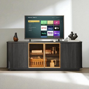64-Inch Wavy TV Cabinet with LED Lights, Modern Sideboard Storage Console with Glass Doors for Living Room Bedroom Entryway - 1 of 4