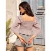 Coolmee Women's Floral Print Blouses 3/4 Sleeve Dressy Smocked Shirt Cropped Square Neck Crop Top - 3 of 4