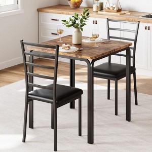 Dining Table with 2 Chairs, Dining Set with Padded Seat, Dining Table Set, Table Kitchen, Small Dining Table with Wood Grain, Metal Legs - 1 of 4