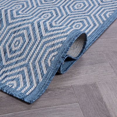 Blue Geometric 2' x 3' Flat Woven Reversible Area Rug