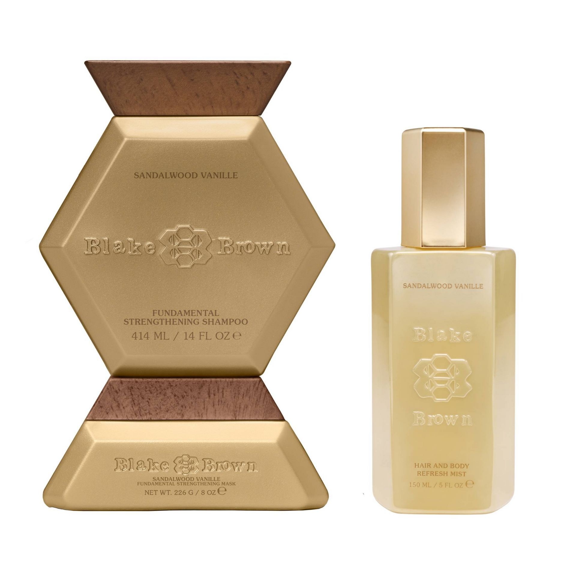 Blake Brown Fundamental Strengthening Sandalwood Vanille Shampoo 14 fl oz + 5 fl oz Hair and Body Refresh Mist + 8 fl oz Strengthening Mask