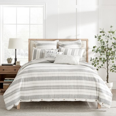White and Gray Cotton Twin Duvet Set