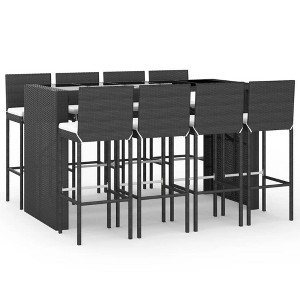 vidaXL Contemporary 9 Piece Patio Bar Set with Comfy Cushions, Black Poly Rattan, Weather-Resistant Material, Easy Assembly, Tempered Glass Tabletop - 1 of 4