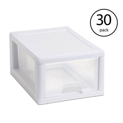 Sterilite Small Clear Plastic Stackable Drawer with White Frame (30 Pack)