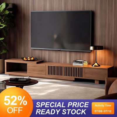 Luck Live 78.54in expandable TV stand with 2 drawers, 2 cabinet doors, one open storage, maximum 120 inches/Walnut color&Modern.