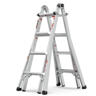 FURNIinspire Ladders Multifunctional Foldable Aluminum Ladder Household A-Frame Straight Step Ladder, Tall Step Stool, Silver, 37"*23"*51"