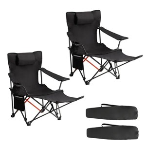 2 Pack Black Camping Chairs with Steel Frame 600D Oxford Fabric and Removable Footrest Portable Outdoor Folding Chairs Support up to 120KG for Camping - 1 of 4