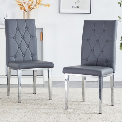 FURNIinspire Dining Chairs Armless Dining Chairs For Dining Room, Set Of 2 PU Dining Chairs With Metal Leg And Cushion, Gray, 17"*18"*39"