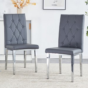 Vynxaria Set of 2 Gray Armless Dining Chairs with Vintage Design - 1 of 4