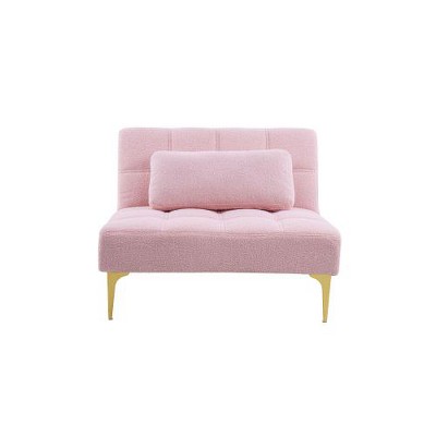 SYFERLORY Convertible single sofa bed futon with gold metal legs teddy fabric (Pink)