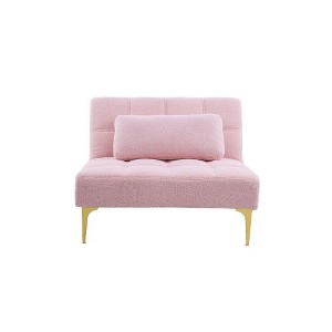 SYFERLORY Convertible single sofa bed futon with gold metal legs teddy fabric (Pink) - 1 of 1