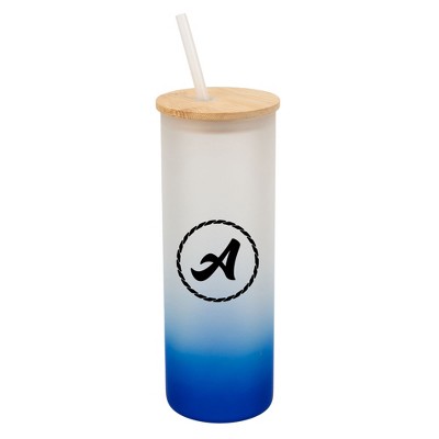 Elanze Designs A Monogram Letter Initial Rope Circle Wrap-Around Design 25 Ounce Frosted Gradient Glass On-The-Go Coffee Travel Skinny Tumbler Mug