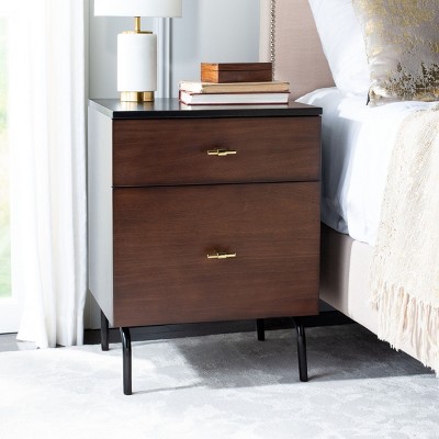 Transitional Walnut & Black Mahogany 2-Drawer Nightstand