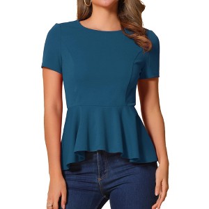 INSPIRE CHIC Women's Short Sleeve Round Neck Stretch Business Classic Peplum Top - 1 of 4