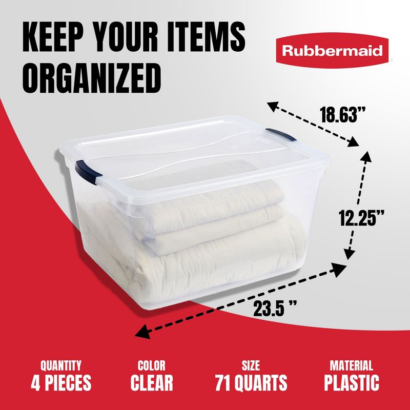 Rubbermaid Cleverstore Clear Latching Stackable Plastic Storage Tote Containers with Lids for Home and Office Organization, 5 of 9