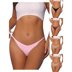 Allegra K Women's V-waisted Ruched Invisibles Breathable No Trace Thongs Multicolored - 1 of 4