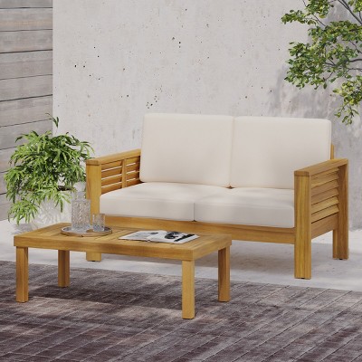 Coolbibila-Patio Furniture Set of 2 With Loveseat And Coffee Table Set, Conversation Sets For Patio, Patio Benches With Upholstered